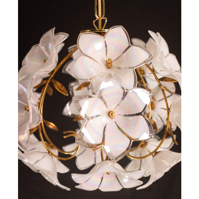 Set of 2 Murano Spherical Chandelier Full of White Flowers, 1980s For Sale - Image 9 of 12