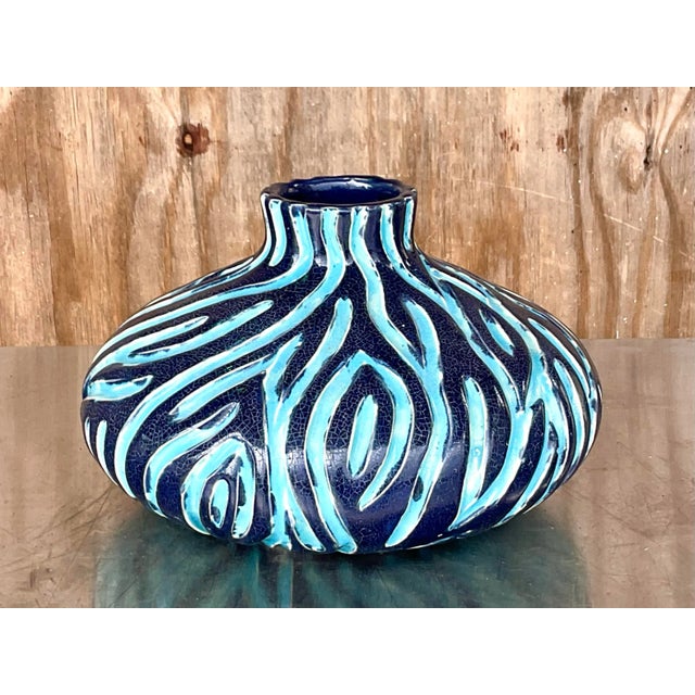 Mid-Century Modern Vintage Modernist Turquoise & Black Studio Pottery Vase For Sale - Image 3 of 12