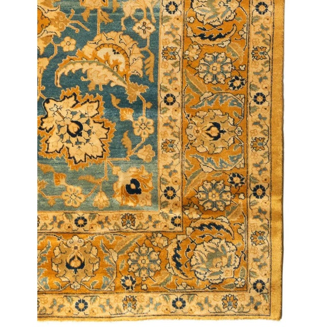 Antique Persian Gold Blue Tabriz Hunting Design Rug Birds Animals For Sale - Image 4 of 6