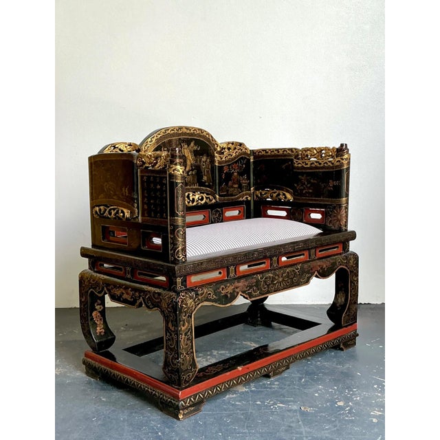 Vintage Chinese Lacquered Throne Chair For Sale - Image 10 of 18
