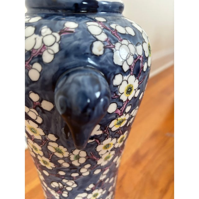 Chinoiserie Eclectic Asymmetric Vase Pair – 1980s Harris Potteries & Chinoiserie Prunus Porcelain For Sale - Image 3 of 12