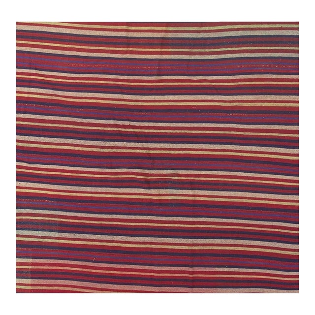 Mid Century Modern Multicolor Geometric Turkish Kilim Flatweave Wool Small Rug For Sale