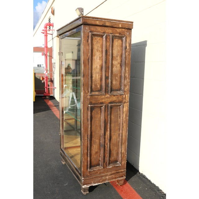 Rustic Antique 1940s Rustic Wooden Display Cabinet With Interior Mirror For Sale - Image 3 of 18