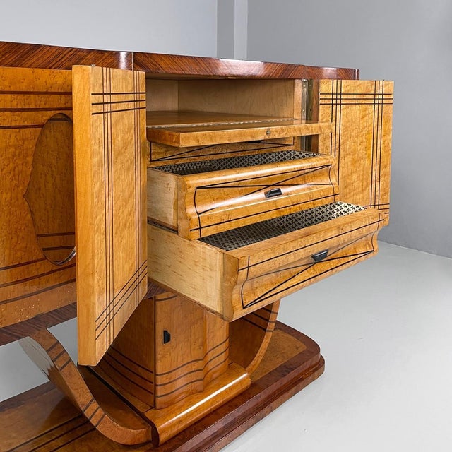 Art Deco Italian Wooden Bar Cabinet Mirrored Doors and Decorative Inlays, 1930s For Sale - Image 9 of 18