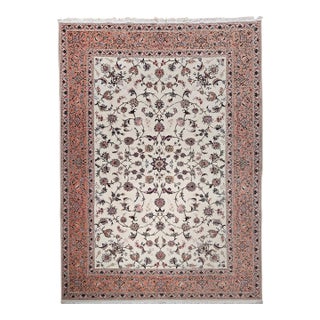 Vintage Persian Tabriz Rug, Handwoven Allover Floral Pattern, Ivory & Pale Pink, 7’ X 10’ For Sale
