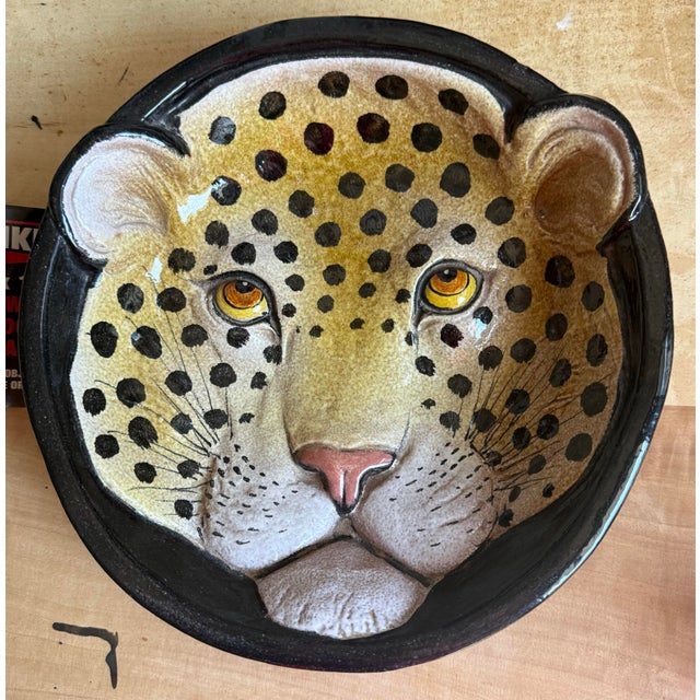 Mid 20th Century Mid-Century Hollywood Regency Italian Terracotta Leopard Plate Bowl For Sale - Image 5 of 6