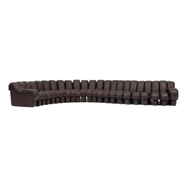 De Sede Ds-600 Non-Stop Sofa in Deep Espresso Brown Leather, 1980s For Sale