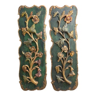 Pair of Carved Louis XV Floral Wood Art Plaques For Sale