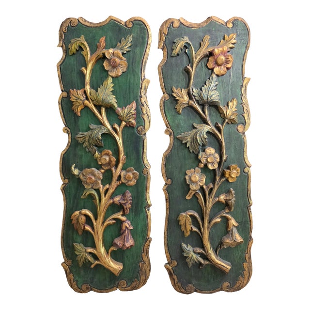 Pair of Carved Louis XV Floral Wood Art Plaques For Sale