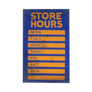 Vintage Store Hours Sign For Sale
