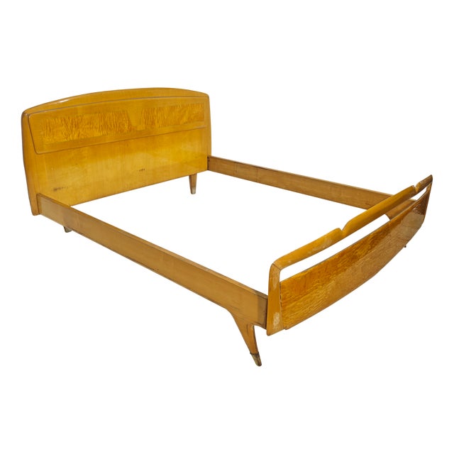 Double Bed in Maple Wood and Brass, 1950s For Sale