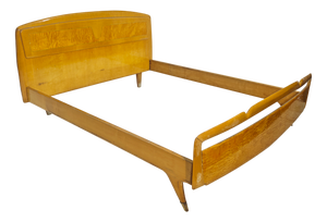 Double Bed in Maple Wood and Brass, 1950s