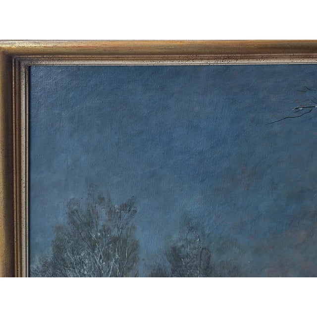 A. Gustav Schweitzer, Winter Night Landscape, Oil on Canvas For Sale - Image 9 of 16