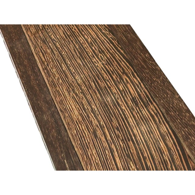 Coffee 19" Light Brown Feather Pattern Rectangular Scroll Leg Wood Display Stand For Sale - Image 8 of 9