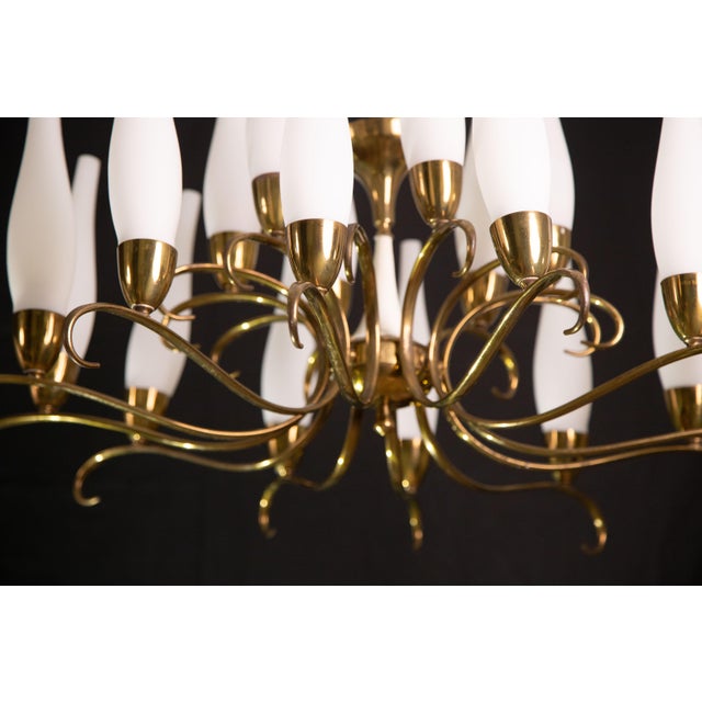 White Stilnovo Brass 18 Light Chandelier, 1950s For Sale - Image 8 of 13