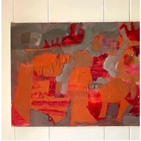 Vintage Abstract Expressionist Orange & Red Mixed Media Painting For Sale - Image 10 of 10