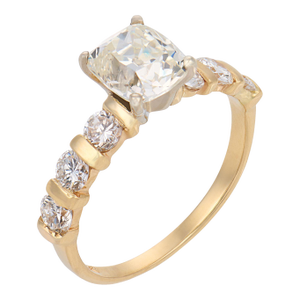 Vintage Gia 1.51 Carat Old Mine Cut Diamond 14k Yellow Gold Engagement Ring, Size 6.25