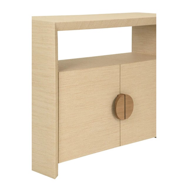 Contemporary Matthew Izzo Home Aspen Natural Grasscloth, Open Shelf, Two Door Console With Cerused Oak Handles For Sale - Image 3 of 6