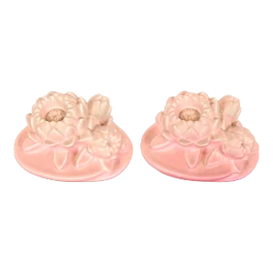 Rookwood Pottery Art Nouveau Glazed Ceramic Pink Lotus Flower Bookends, 1930