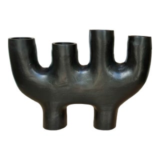 Modern Brutalist Style Black Metal 4 Pillar Candle Holder For Sale