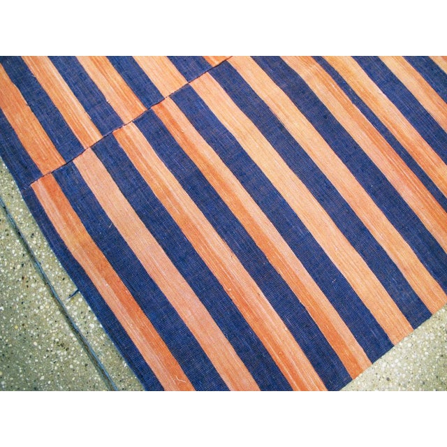 Galerie Shabab Mid-20th Century Abstract Turkish Handmade Striped Flat-Weave in Persimmon Coral, Blue For Sale - Image 9 of 10
