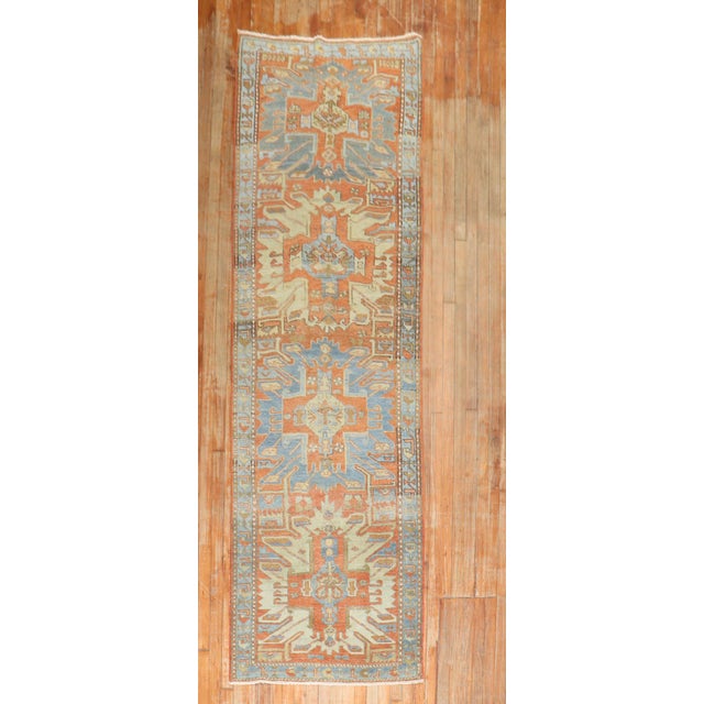 Chippendale Antique Zabihi Collection Persian Heriz Runner - 3' x 10'7" For Sale - Image 3 of 12