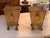 Pair of tapered tole planters in a mellow yellow finish, with lion mask ring handles, an embossed foliate band at the base...