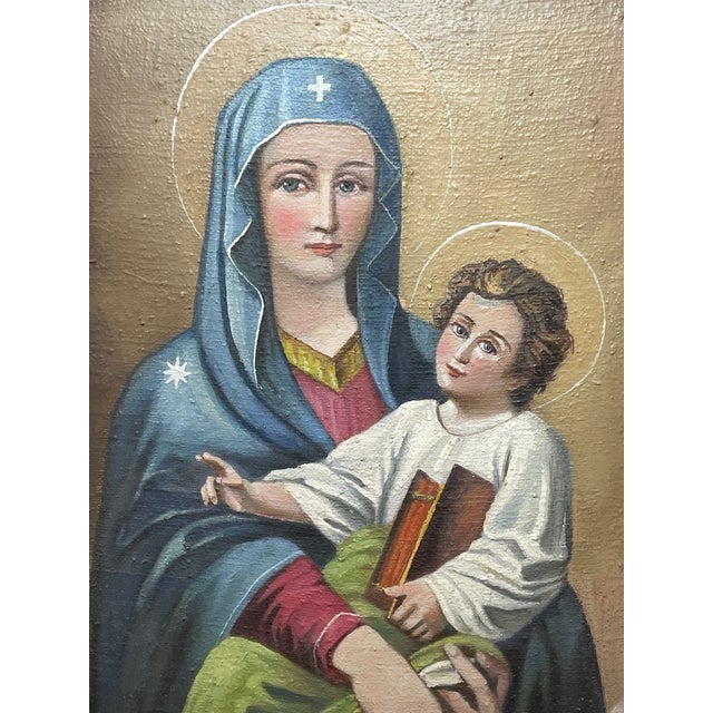 Austrian Early 20th Century Religious Madonna Christ Large Icon