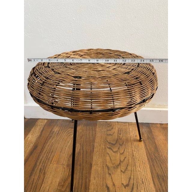 Mid-Century Modern French Woven Rattan Tripod Stool For Sale In Seattle - Image 6 of 8