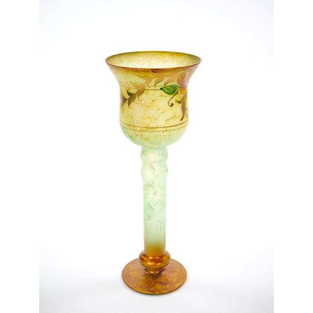 Mid-Century Modern Pair of Mid-Century Modern Italian Venetian Art Glass Gilt & Painted Candlestick For Sale - Image 3 of 13