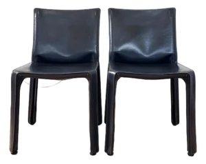 Late 20th Century Cassina Cab 412 Chairs Mario Bellini Matte Black DRK Grey Leather Pair, 2 Chairs