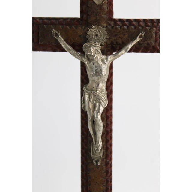 This beautiful tramp art standing crucifix was sourced in a Paris estate sale and dates to the late 19th century. The...