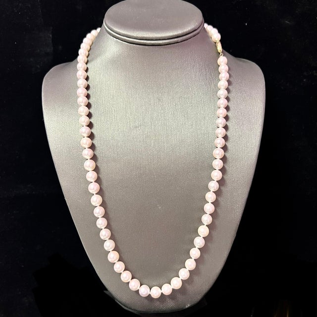 Fine Quality Akoya Pearl Necklace 24" 14k Y Gold 8 mm Certified For Sale - Image 4 of 10