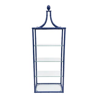 Palm Beach Regency Cobalt Blue Faux Bamboo Pagoda Etagere For Sale