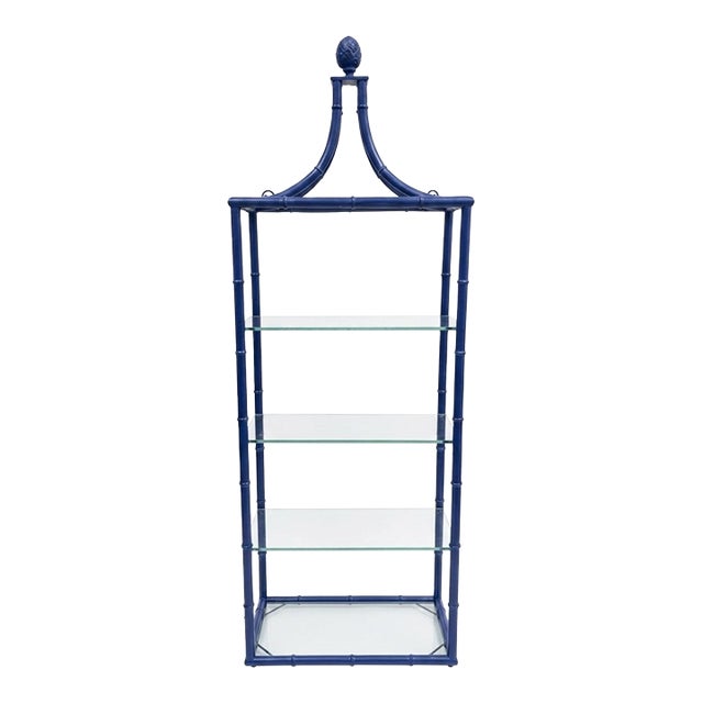 Palm Beach Regency Cobalt Blue Faux Bamboo Pagoda Etagere For Sale