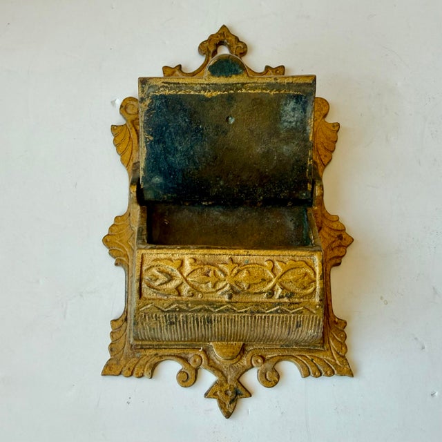 Brass Antique Brass Double Match Holder With Side Strikers Ornate Bird Theme Wall Mount For Sale - Image 8 of 12