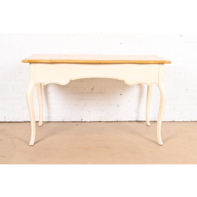 Ethan Allen French Provincial Louis XV Cream Lacquered Maple Top Writing Desk For Sale - Image 11 of 12