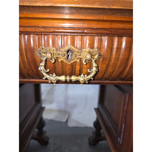 Antique Renaissance Revival Burl Walnut Writing Desk With Gallery Rail For Sale - Image 9 of 12