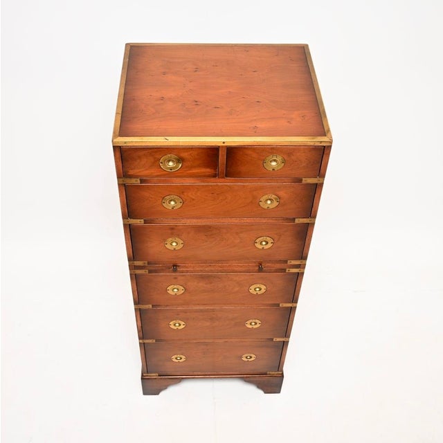 Metal Yew Wood Military Campaign Chest of Drawers, 1950 For Sale - Image 7 of 11