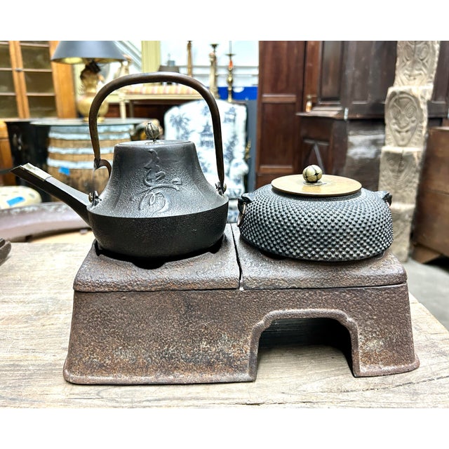 Late 19th Century Antique Japanese Cast Iron Tea Pots on Cast Iron Hibachi Stand For Sale - Image 11 of 12