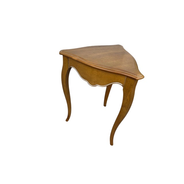 Brown Vintage Ethan Allen French Country End Side Triangle Corner Table Distressed Finish 246 For Sale - Image 8 of 11