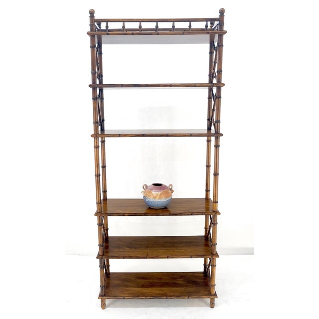 Very Fine Faux Bamboo Mid Century Modern 6 Tier Oak Etagere Shelf Display For Sale - Image 9 of 12