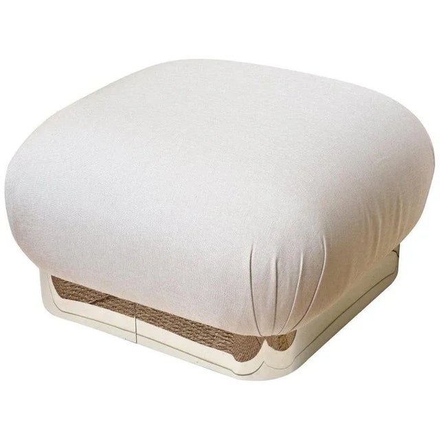 Vintage 80's Karl Springer Large Souffle Restored Ottoman or Bench With Stainless Steel Base and Off White Upholstery For Sale - Image 10 of 10