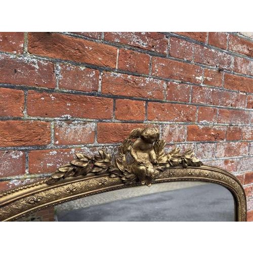 W: 130cm (51.2")h: 142cm (55.9")d: 5cm (2") a specatular large antique english 19th century carved wood & gesso arched top...