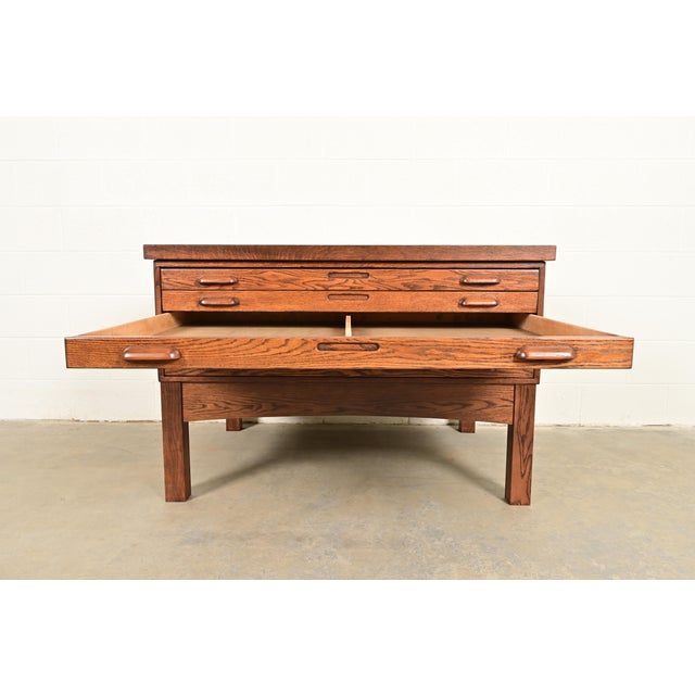 Antique Oak Arts & Crafts 5-Drawer Architect's Blueprint Flat File Cabinet, Newly Refinished For Sale In South Bend - Image 6 of 15