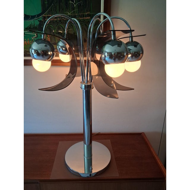 Metal Robert Sommeman Style Vintage Space Age Chrome 1970's 5 Light Waterfall Lamp With Smoked Lucite Petals. For Sale - Image 7 of 15