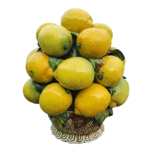 Vintage Lemon Majolica Style Bowl Basket Pottery Kitchen Room Decor