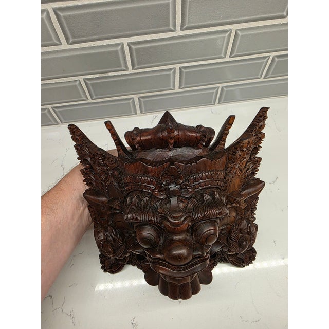 Sienna Signed Mid-Century Balinese Macassar Ebony Boma Guardian Mask by Ida Bagus Nyoman Subrata For Sale - Image 8 of 12