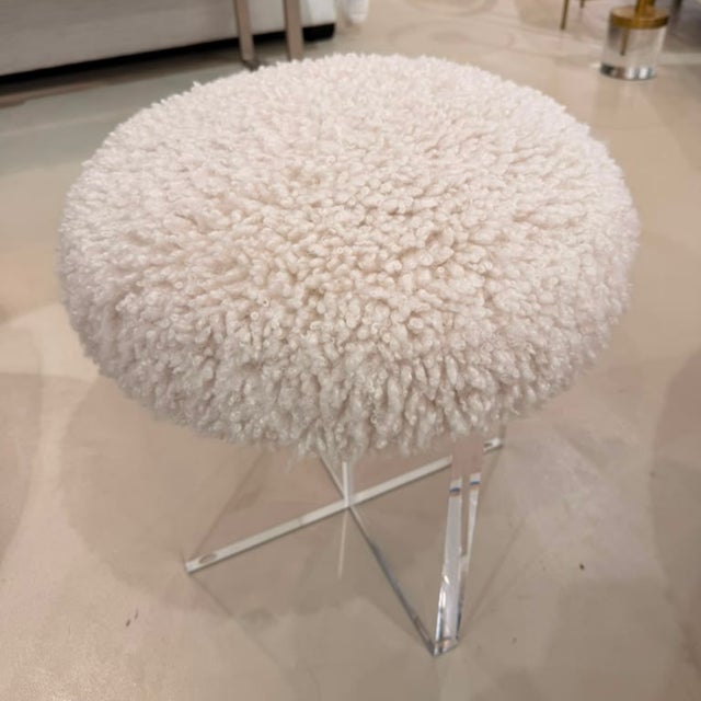 Interlude Home Winter White Sherpa Stool For Sale - Image 4 of 5
