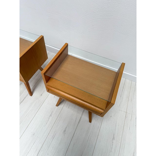 Wood Mid-Century Walnut Nightstands with Glass Shelves, 1960s, Set of 2 For Sale - Image 7 of 10
